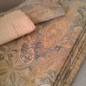 SFERRA Gold Grey Blue Paisley Jacquard Egyptian Cotton King Duvet Cover + Sham